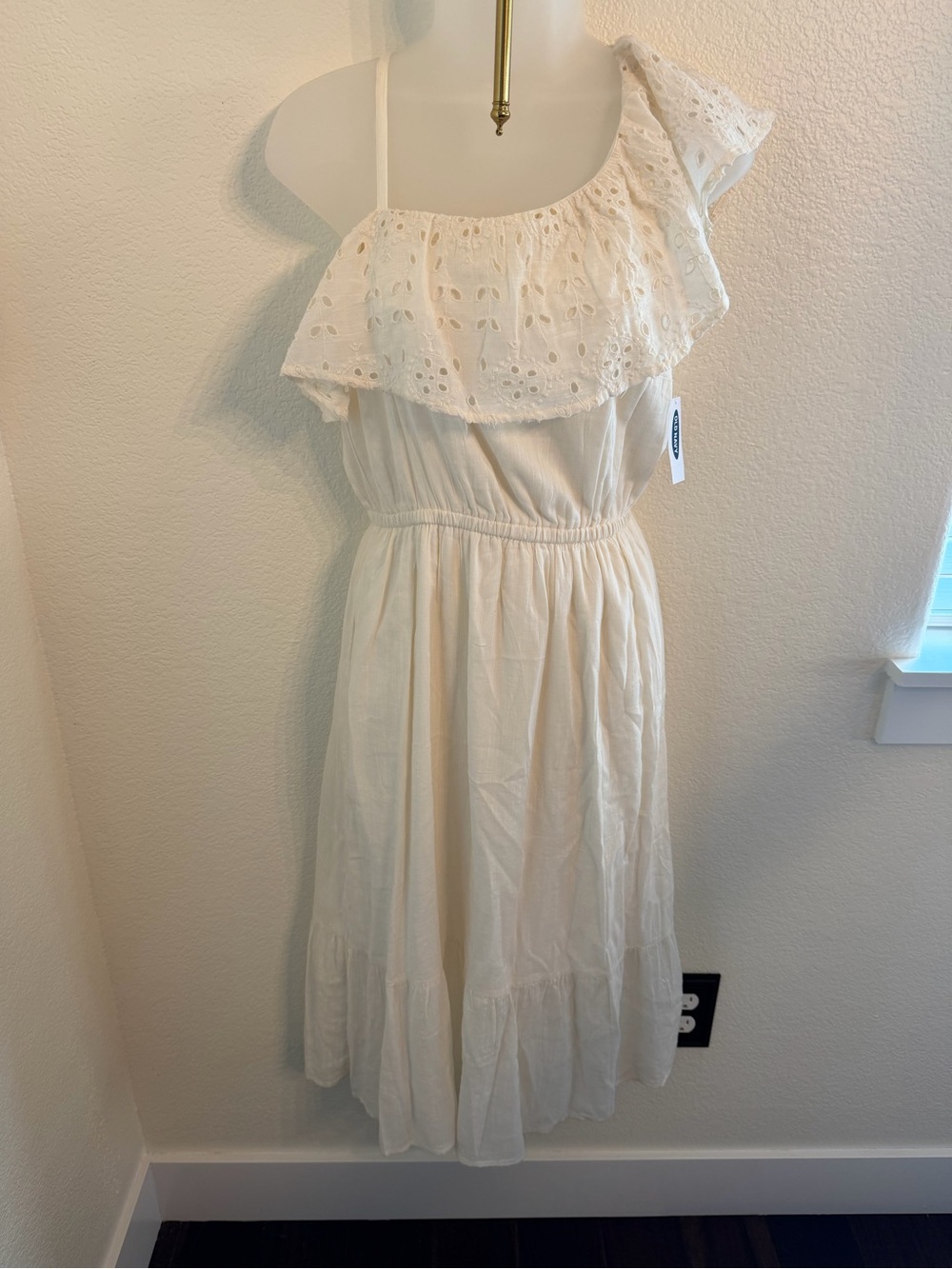 Old Navy One-Shoulder Eyelet Ruffle Midi Dress - Cream